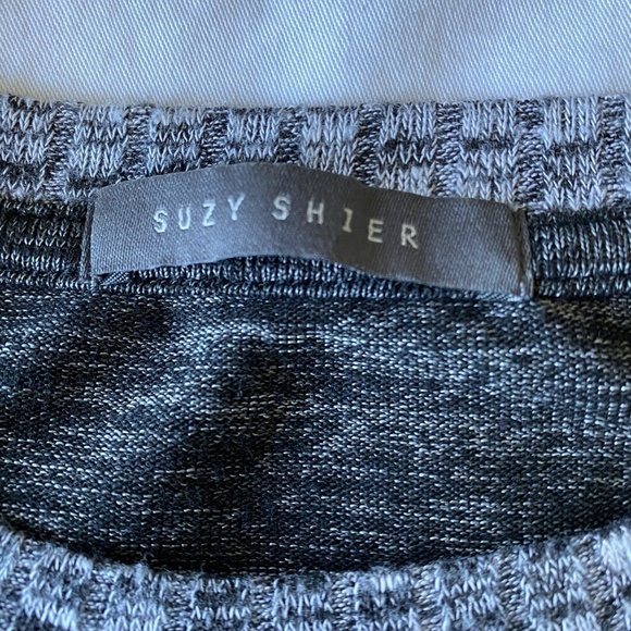 Suzy Shier Women's Gray/Black Knit Short Sleeve Sweater Top Medium Office Boxy - Picture 6 of 12